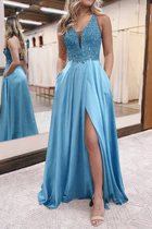 A-Line Satin Prom Dress — V-Neckline