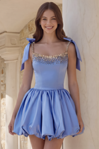 Rhinestone A-Line Satin Homecoming Dress