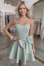 Bow-Accent A-Line Satin Homecoming Dress