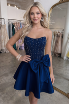Bow-Accent A-Line Satin Homecoming Dress