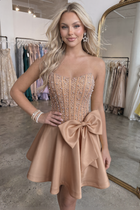 Bow-Accent A-Line Satin Homecoming Dress