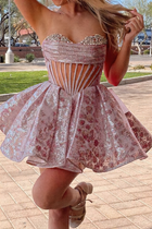 Rhinestone A-Line Satin Homecoming Dress — Pleated