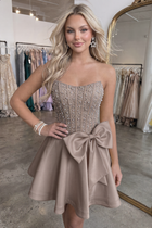 Bow-Accent A-Line Satin Homecoming Dress