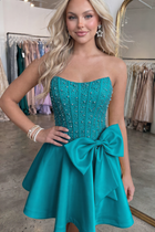 Bow-Accent A-Line Satin Homecoming Dress