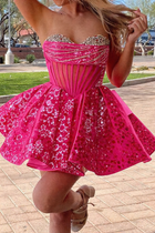 Rhinestone A-Line Satin Homecoming Dress — Pleated
