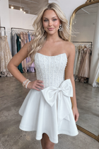 Bow-Accent A-Line Satin Homecoming Dress