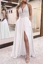 A-Line Satin Prom Dress — V-Neckline