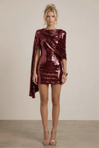 Mermaid Sequin Homecoming Dress — Cape-Sleeve Shoulders