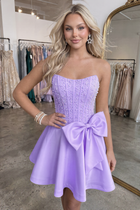 Bow-Accent A-Line Satin Homecoming Dress