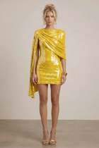 Mermaid Sequin Homecoming Dress — Cape-Sleeve Shoulders
