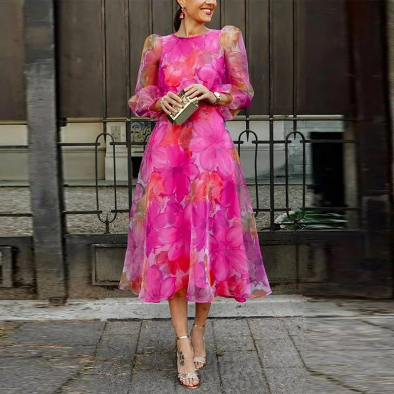 Vibrant Floral Midi Dress for Weddings
