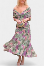 Off-Shoulder Twist-Front Draped Maxi Dress