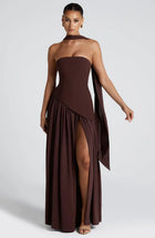Corset Bustier Maxi Dress with Scarf Detail and High Slit