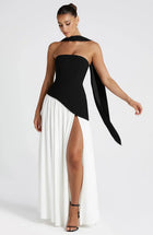 Corset Bustier Maxi Dress with Scarf Detail and High Slit