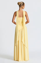 Corset Bustier Maxi Dress with Scarf Detail and High Slit