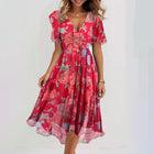 Chiffon Wrap Midi Dress with Flutter Sleeves