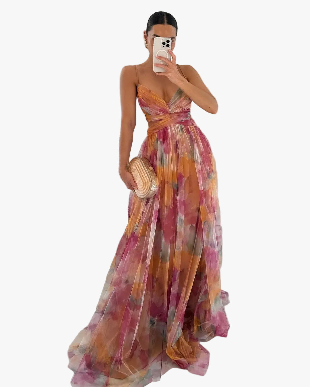 Mesh Maxi Dress with Wrap Bodice and Tie Back